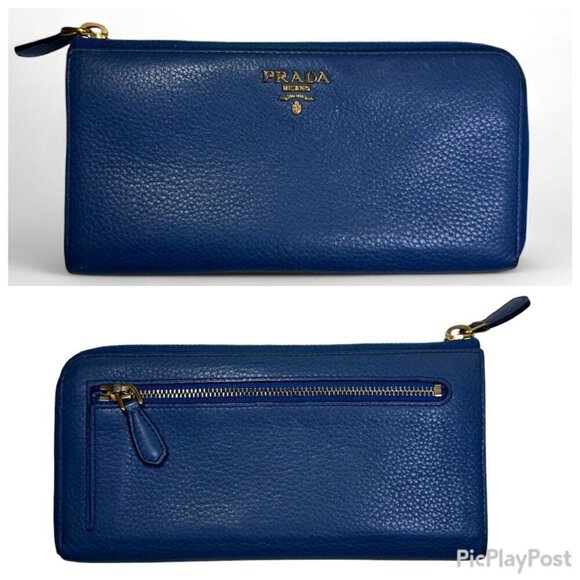 PRADA Saffiano Leather Long L Zipper Wallet, Blue - Picture 1 of 16